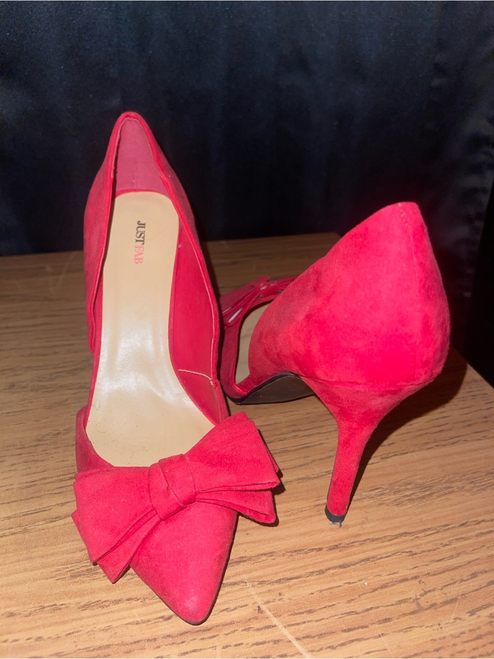 JustFab Red Pointed-Toe Bow Stiletto Heels